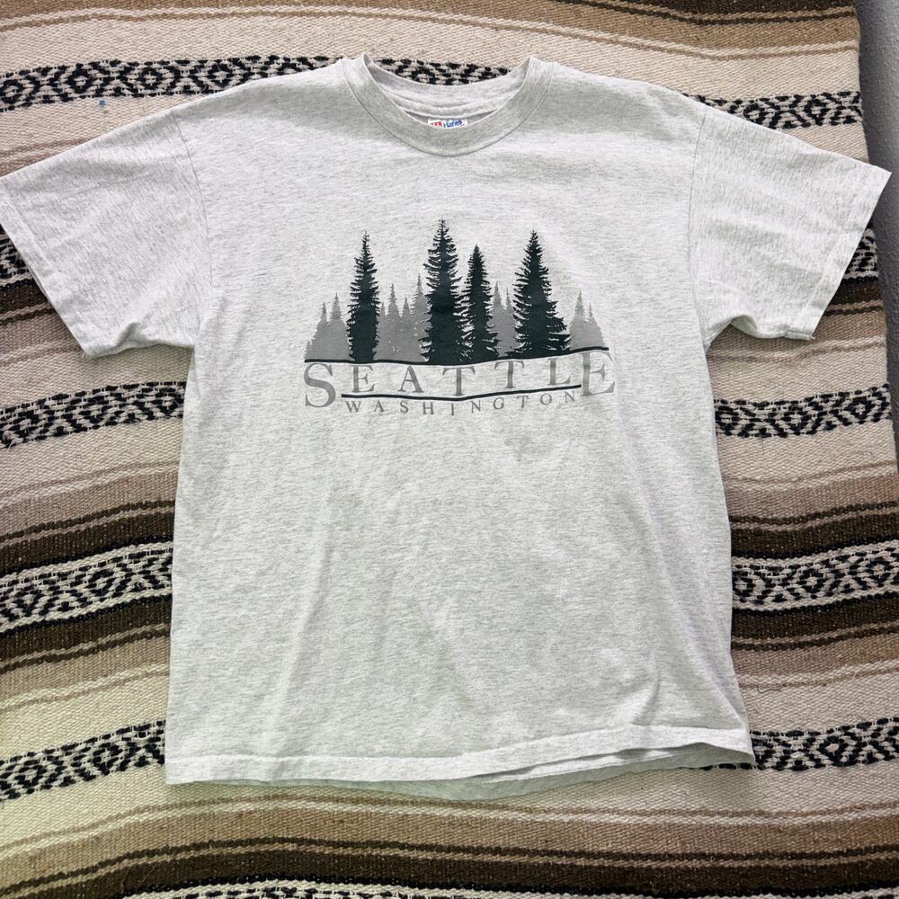 Vintage 90's Seattle Washington Heather Gray Trees Nature Outdoors Shirt Sz L